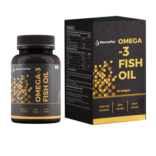 ElectroFizz Premium Fish Oil Capsule For Men & Women (1000mg Omega 3 with 180 mg EPA & 120 mg DHA), for Brain, Heart, Eyes, and Joints Health- 60 Omega3 Fish Oil Softgels