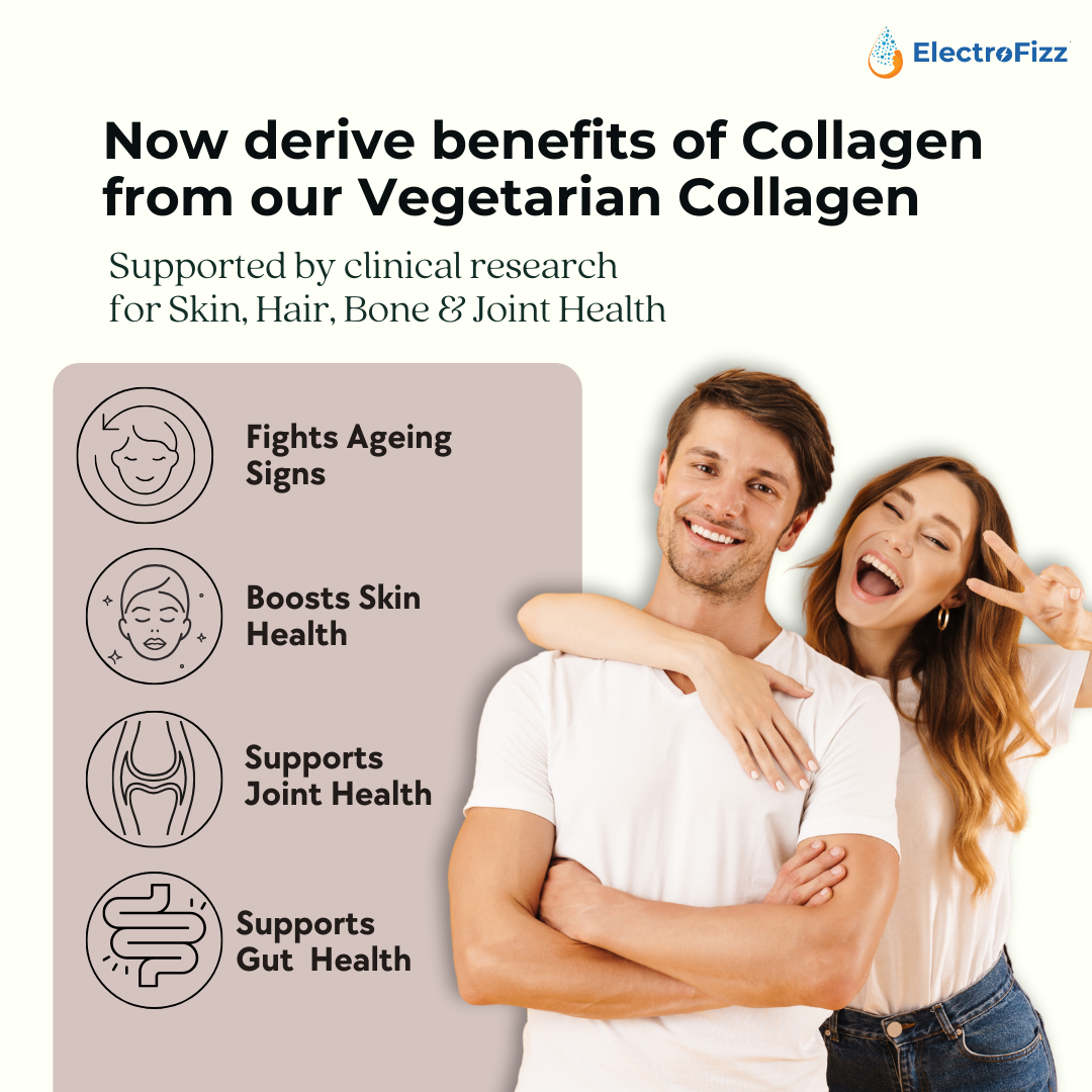 ElectroFizz Vegetarian Collagen Peptides By Electrofizz, Collagen Peptides Powder, 100% Veg Collagen Powder With Natural Flavor, Supports Healthy Skin, Hair, Joints & Bones, Digestion-150Gm (Veg)