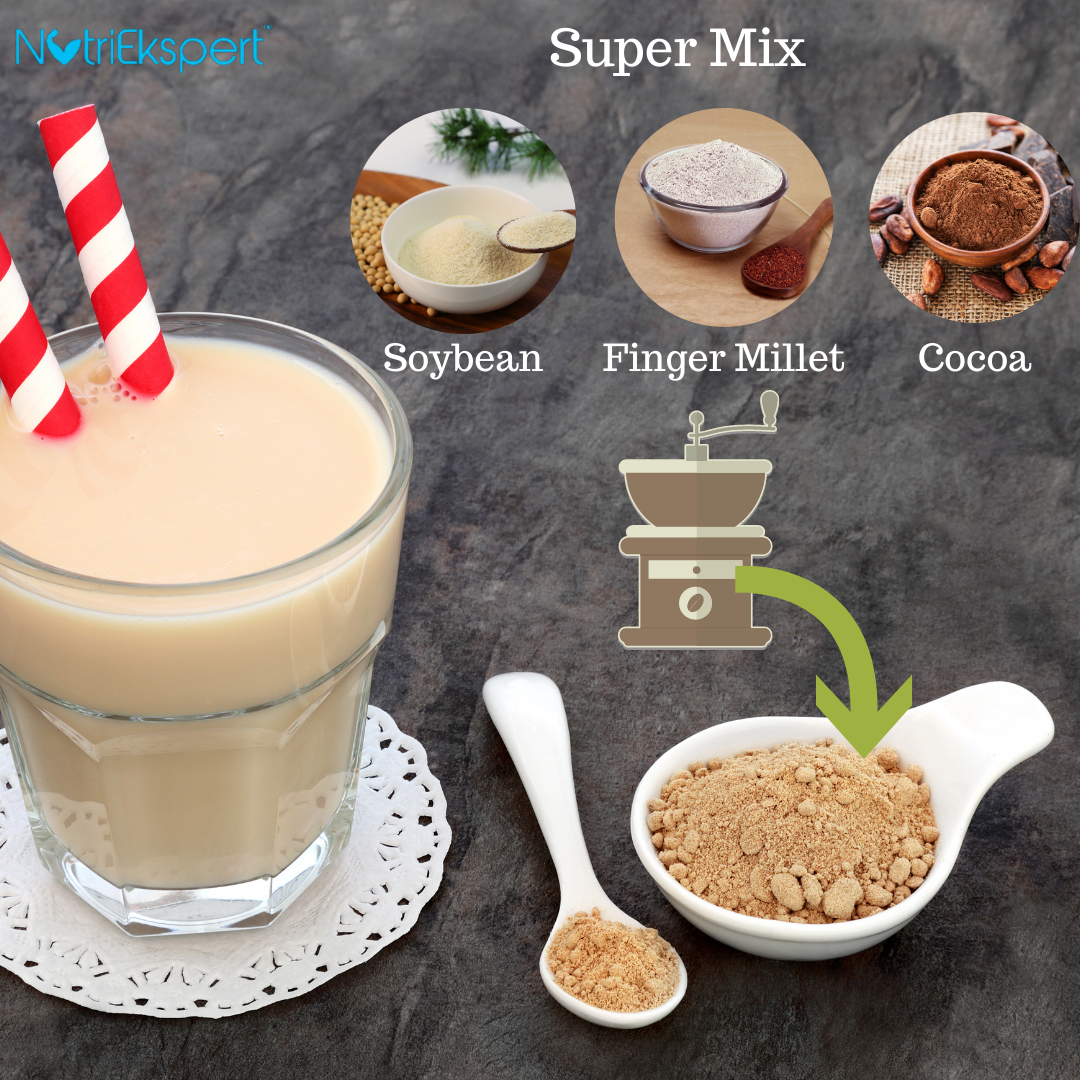NutriEkspert Super Drink- Finger Millet, Soybean & Coca Powder Mix (Sugar Free) in Protein Shaker-350 gms
