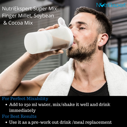 NutriEkspert Super Drink- Finger Millet, Soybean & Coca Powder Mix (Sugar Free) in Protein Shaker-350 gms