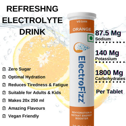 ElectroFizz Electrolyte Energy Drink for Workout, Sports Drink for Men and Women - 40 Effervescent Tablets (Pack of 2 tubes) -Orange