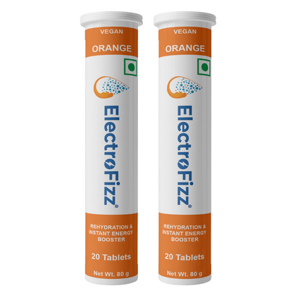 ElectroFizz Electrolyte Energy Drink for Workout, Sports Drink for Men and Women - 40 Effervescent Tablets (Pack of 2 tubes) -Orange