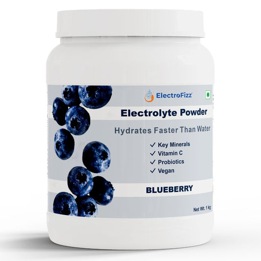 ElectroFizz Instant Hydration Energy Drink Powder- Electrolytes, Vitamin C, Probiotics - Blueberry Flavour 1 Kg Jar Pack (100 servings)