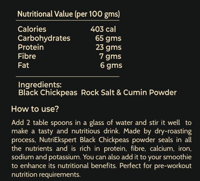 NutriEkspert Black Chickpeas Protein Powder in a Protein Shaker with Rock Salt & Cumin- 350gms