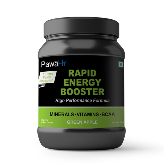 PawaHy Isotonic Instant Energy Drink, Endurance Workout Electrolyte Energy Drink with 2:1:1 BCAA, Electrolytes and L-Glutamine- 1kg -Green Apple