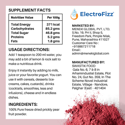 ElectroFizz Freeze Dried 100% Natural Prickly Pear Fruit Powder, Hemoglobin Booster, Inflammation Reduction- 150 gm