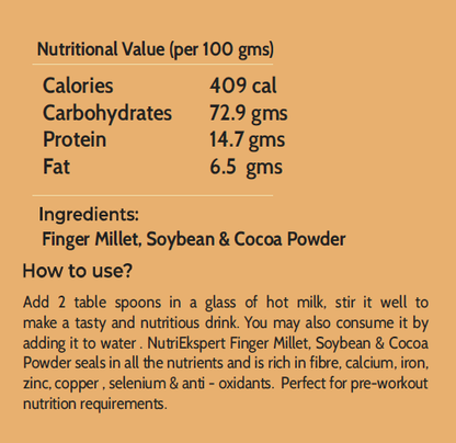 NutriEkspert Super Drink- Finger Millet, Soybean & Coca Powder Mix (Sugar Free) in Protein Shaker-350 gms